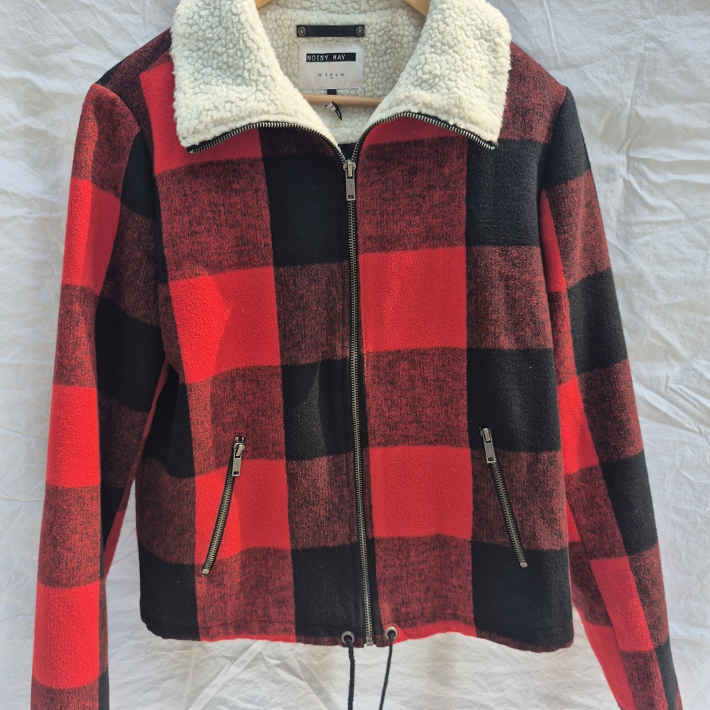 Noisy may Red and Black Teddy Jacket with Sherpa Lining